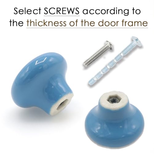 10-Pack Ceramic Cabinet Knobs Blue 32mm Round Drawer Pull - color: Blue