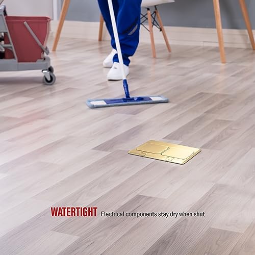 ENERLITES Dual Pop-Up Floor Box Kit 8.68“ x 4.75” with 20A Outlet, Brass - color: Brass 8.68 X 4.75 in