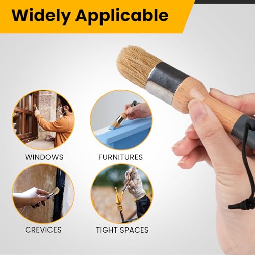Chalk Paint Brush, 2 Pack Wax Brushes with Natural Bristle | Chalk Paint for Furniture, DIY Use and Art Crafts, Round Paint Brush for All Painting and Waxing, Apply Chalk Paint and Wax - size: Small Round, 2 Pack