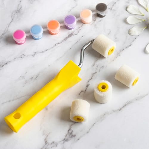 Mini Paint Roller Set 4/5 inch Small Paint Rollers for Touch Up Trim Edge and Corner Professional Extra Small Paints Wool Brushes with 1 Handle and 4 Rollers Tiny Painting Tool