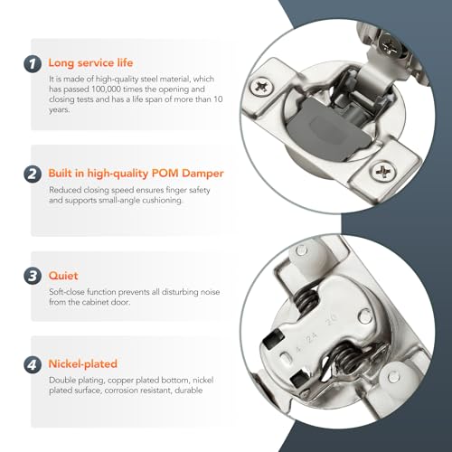 Satin Nickel Cabinet Hinges, 1 Inch Overlay, 50 Pack(25 Pairs) - size: 1 inch Overlay