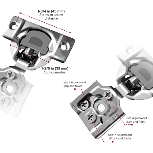 Berta (10 pcs) 3/8" Overlay Cabinet Door Hinges, 90 Degree Restricted Opening Angle Soft Closing Face Frame Hinges, 6-Ways 3-Cam Adjustment, Concealed Kitchen Cabinet Door Hinges with Screws - size: 3/8" Overlay