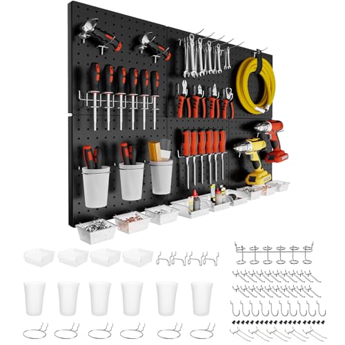 FZK Peg Board Wall Organizer Kit. Heavy Duty, 82PCS Metal Pegboard, Black, 36 * 24 - color: 82PCS-Black Pegboard Kit