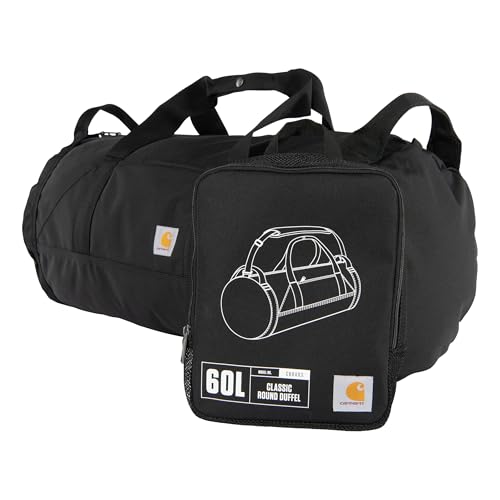 Carhartt Classic Round Duffel with Utility Pouch, Heavy-Duty, Water-Resistant Packable Gear Bag for Jobsite, Gym, and Travel - color: Black, style: 60l