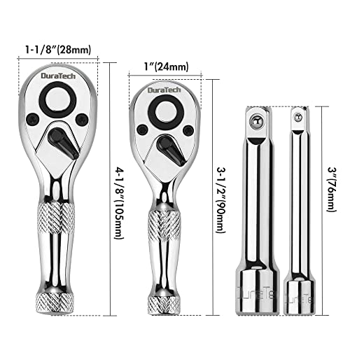 DURATECH Stubby Ratchet Set, 1/4-Inch and 3/8-Inch Ratchets, 4-piece - style: 1/4" & 3/8" Single Head Ratchets + Extension Bars
