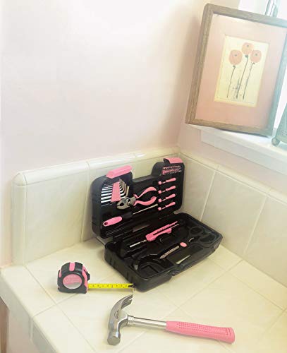 Apollo Tools 39 Piece General Household Tool Set, Pink DT9706P - color: Pink, size: 39-Piece (with Slip Joint Pliers + Scissors)