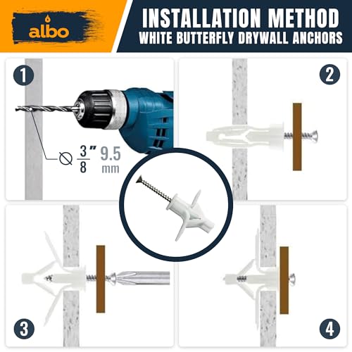ALBO Drywall Anchor Kit Hollow Wall with Screws 50 pcs. (White Anchor 25pcs + Screws 25pcs) Plastic Hollow Wall Drilling Anchors - color: White 25pcs
