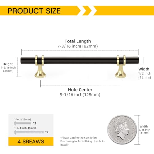 Rergy 10 Pack 5 Inch Hole Center Black and Gold Cabinet Handles - color: Black&Gold, size: 5-1/16in Hole Center(128mm)