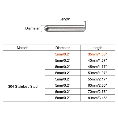 uxcell 5x35mm Dowel Pins, 5pcs 304 Stainless Steel Round Head Flat Chamfered End Dowel Pin Bunk Bed Pins Shelf Pegs Support Shelves Fasten Elements - size: 5x35mm