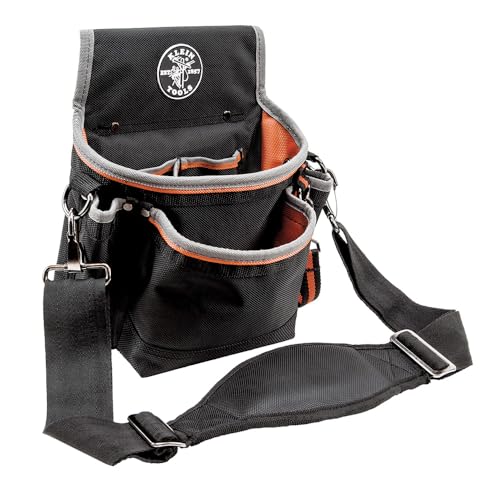 Klein Tools 5243 Tradesman Pro Tool Pouch with Padded Shoulder Strap, Reinforced Bottoms and Electrical Tape Thong, 15-Pocket - style: 15-Pocket Pouch