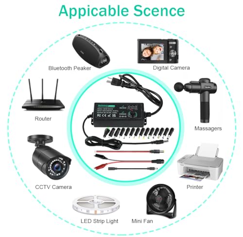 Universal Power Supply 3V~24V 3A 72W Adjustable Variable 3V 5V 6V 9V 12V 15V 18V 20V 24V AC/DC Adapter Charger, 100V-240V AC to DC Converter with 14 Tips and Polarity Converter - style: 3~24V3A 72W
