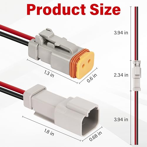 Deutsch DT 2 Pin Grey Male Female Wiring Harness Connector 6 Kits, 16 AWG - color: 6 Sets-Grey, size: 2Pin