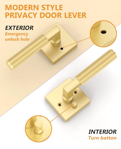 Asidrama 4 Pack Brushed Gold Privacy Interior Door Handles - color: Brushed Gold, size: 4 Pack, style: Privacy