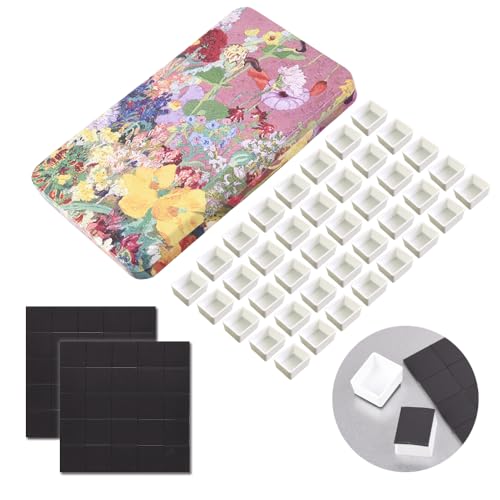 qianshan 40Pcs Empty Half Pans Watercolor Tin Palette with Magnetic Stripe - color: Oil Painting Flowers