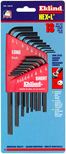 EKLIND 10018 Hex-L Key allen wrench - 18pc set SAE Inch Sizes .050-5/16 Short & Long