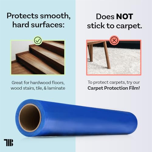 TapeManBlue Floor Protection Film, 36" x 200', Made in USA, Blue Self Adhesive Floor Protector Tape for Moving, Painting and Construction, Temporary Covering to Shield Hardwood, Tile, Hard Surfaces