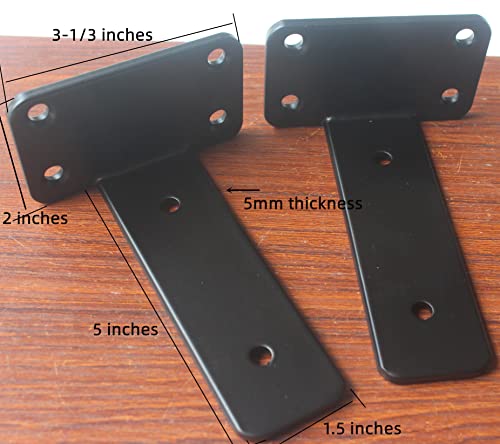4 Pack - 5 inch Black Hidden L Shelf Bracket (1/5 Inch Thicked) Iron Floating Shelf Brackets Rustic Industrial Metal Brackets for Shelf Support - size: 5 Inch, style: Black 4 Pack