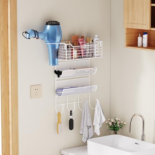 3 Tier Hair Tool Organizer Wall Mount, curling iron holder Basket, White - color: 4 Tiers White
