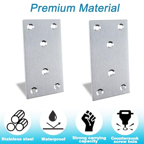 50 Pack 4X2 Inch Silver Mending Plates Stainless Steel Joining Brackets - size: Silver,4“x2"