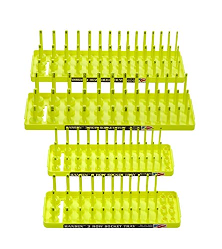 HANSEN 92006 Metric and Fractional 3 Row Socket Tray (Pack of 4) - color: HI-VIZ YELLOW, 4 pack