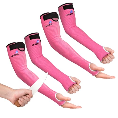 OriStout Cut Resistant Farmer Sleeves with Tumb Hole, Pink, 2 Pairs | Protective Arm Sleeves for Yard Work, Kitchen, Arm Guards for Biting, Pet Grooming, Gardening Gifts for Women, One Size - color: Pink (2 Pairs) - Long, size: One Size