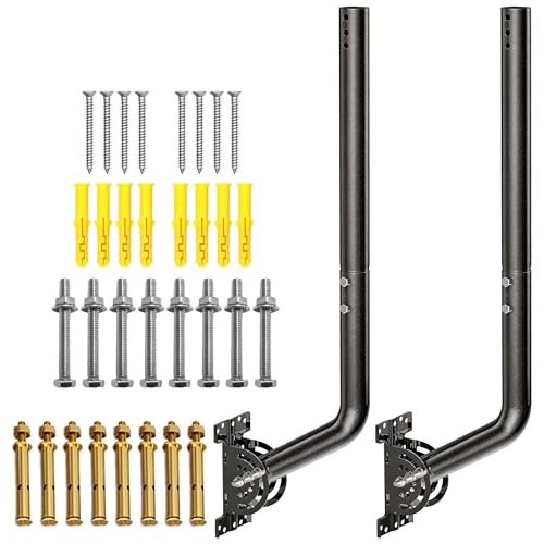 28" Heavy Duty Adjustable Antenna Wall Mount – Iron Spray Paint J-Pole Solid Mast Bracket for Starlink (Adapter Required), TV Antennas, Weather Stations – 1.38" OD Pivot Base (2-Pack Black) - color: 28‘’ Long Wall Mount Black 2-Pack