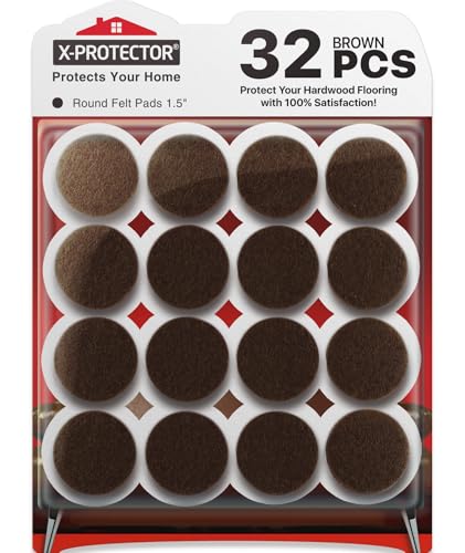 X-PROTECTOR Felt Furniture Pads - 32 PCS 1 1/2" Floor Protectors for Chair - size: 1 1/2" 32 Brown, Round