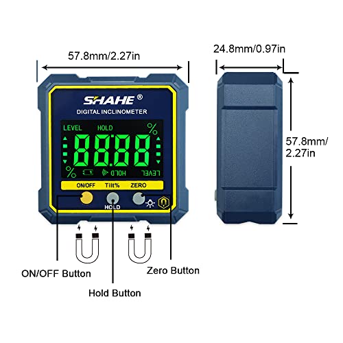 SHAHE Digital Angle Gauge Magnetic Protractor Inclinometer Level Angle Finder Angle Cube Level Box with Magnetic Base and Backlight