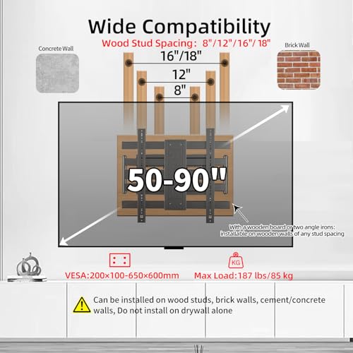 1.7" Ultra Slim TV Wall Mount for for 50-90 inch TV Hold 187 lbs