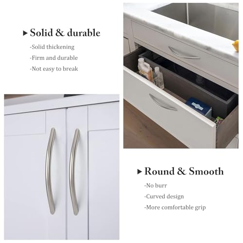 homdiy Solid Brushed Nickel Cabinet Pulls, 6-1/4 Inch Silver Arched Drawer Handles, 10 Pack Kitchen Cabinet Hardware, Screws Included for Cupboard Closet Furniture Upgrade - color: Brushed Nickel, size: 6-1/4 inch Hole Centers