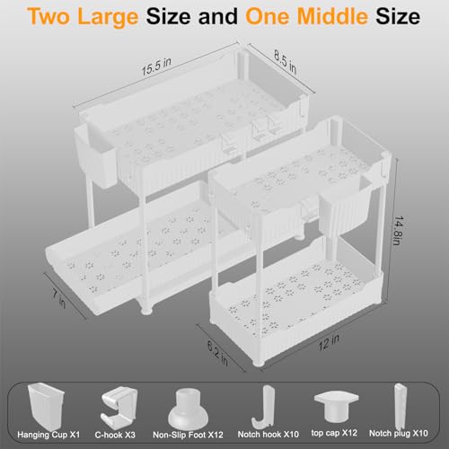 Sevenblue 3-Pack 2-Tier Under Sink Organizers with Sliding Drawers - color: White, size: 14.8 Inch