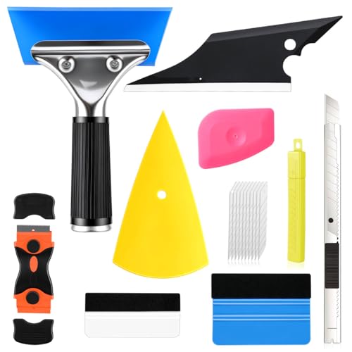 SINGARO Car WindowTint Kit, 9PCS Vehicle Glass Protective Film Wrapping Installation Set, Auto Vinyl Wrap Tinting Tools Included Vinyl Squeegee, Felt Squeegee, Cutter with Replacement Blades - color: 9pc