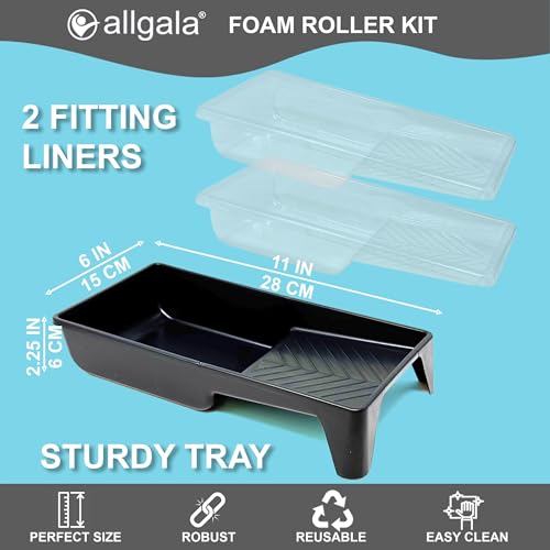 Allgala Foam Paint Roller Kit, 9 Pack 4 inch Mini High Density Foam Paint Roller Covers, Frame, Tray, for Trim Wall Funiture Doors Cabinets, Cupboards - size: 4" Foam (9 PC Set)