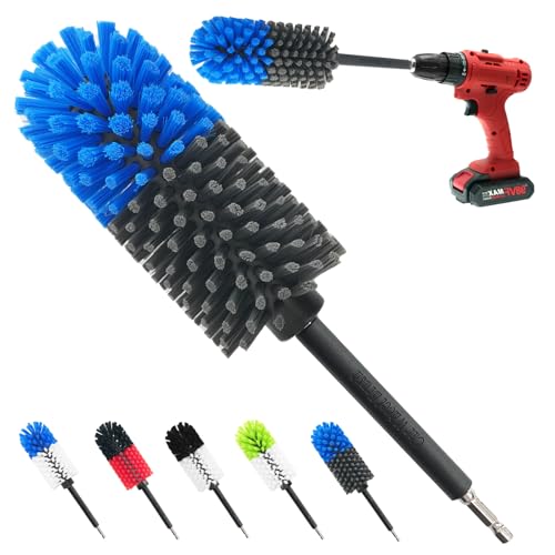 Wheel Brush, Soft Drill Wheel Cleaner Brush, Drill Brush for Car Wheel, No Scratches Highly Dense and Durable Car Wheel Brush Rim Tire Car Cleaning Brush for Wheels, Rims, Engines, Exhaust - color: Blue+grey