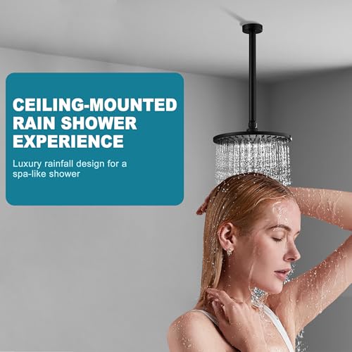 BRIGHT SHOWERS Shower Arm with Flange for Rainfall Shower Head, 12 Inch Ceiling Mount Straight Arm, Replacement Extension Pipe, Heavy-Duty Stainless Steel, Rust-Resistant, 1/2" NPT, Matte Black - color: Matte Black, style: 12 Inch
