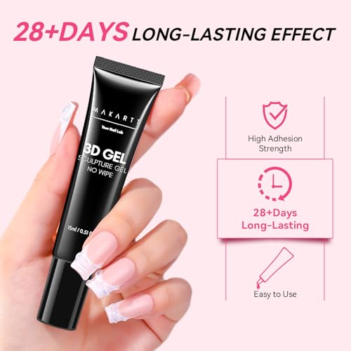 Makartt 15g 3D Nail Gel & Chrome Nail Powder Kit for Sculting and Drawing - color: A05-clear & chrome