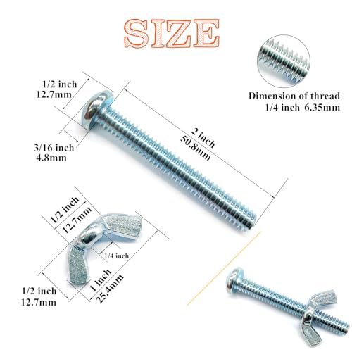 20Pack 1/4"-20 x2 Screw Bolts and Wing Nut Kit 10pcs Machine Screws with Round Head Phillips 10pcs Butterfly Hand Twist Tighten Nut Zinc Plated Hardware Fitting Fastenings Assortment Kit - size: Silver 20 Pack 1/4"-20 x2"