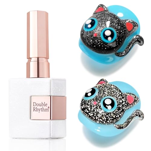 Double Rhythm Jelly Glass Cat Eye Gel Polish with Magnet 15ML Holographic Glitter Shimmer Translucent Sheer Color Magnetic Nail Polish Salon DIY at Home (Black Glitter-MC1061) - color: Black Glitter