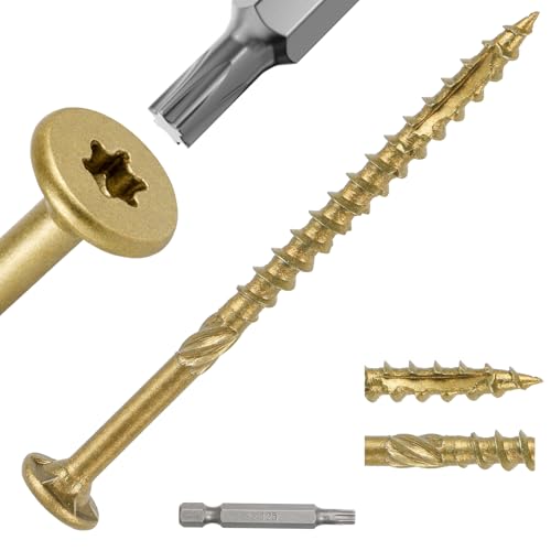 #9 x 3 Deck Screws, 500 Pcs Star Drive Wood Screws - color: Gold, size: 3 Inch