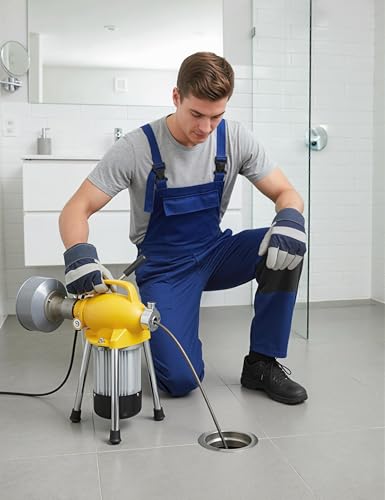 500W 400 RPM Auto Feed Electric Drain Cleaner Machine (66FT x 5/8" + 16FT x 3/8", Yellow and Sliver) - color: Yellow and Sliver