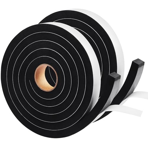 Seal Foam Tape, 2 Rolls 1/2 Inch W x 1/2 Inch T Weather Stripping for Door and Window,High Density Single Sided Closed Cell Door Insulation Weather Strip, 2 Rolls Total 13FT Black - size: 1/2"W x 1/2"T x 13FT