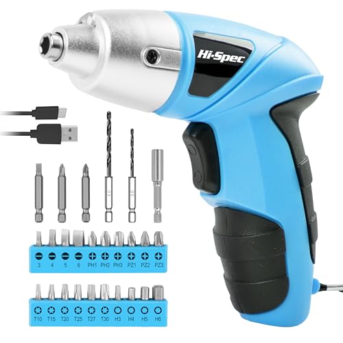 Hi-Spec 3.6V USB Electric Screwdriver for Home Repairs and Assembly, Blue - color: Blue