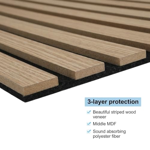 5 Pcs Wood Slatwall Panels Large Acoustic Panels for Wall 47.2 x 23.6 x 0.4 Inch Soundproof Sound Dampening Wood Veneer Sound Absorbing Wall Panel for Bedroom Home Studio Office(Oak) - color: Oak