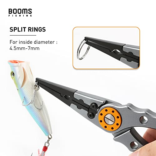 Booms Fishing X1 Aluminum Fishing Pliers Saltwater, Surf Fishing Tackle Kit, Fishing Multitool Hook Remover Braided Fishing Line Cutting and Split Ring with Coiled Lanyard and Sheath - color: Gun Metal