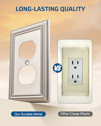 DEWENWILS 4-Pack Duplex Wall Plate, Metal Wall Outlet Cover - color: Brushed Nickel, size: 1 Duplex 4PK