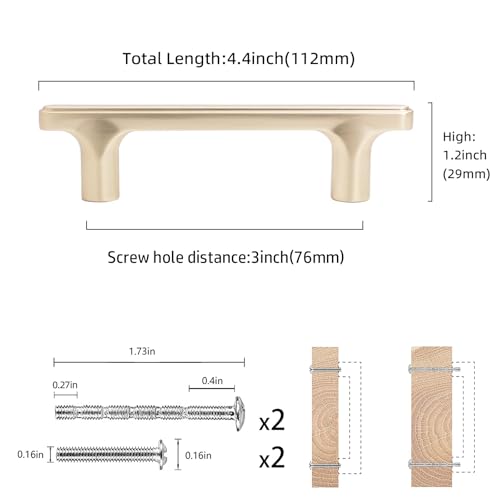 COTYKILEY 10 Pack 3 Inch(76mm) Brushed Brass Cabinet Handles Gold Kitchen Cabinet Pulls Cabinet Door Handles Kitchen Cabinet Hardware Cupboard Drawer Pulls Dresser Handles - color: Brushed Brass, size: 3" Hole Center（76MM）