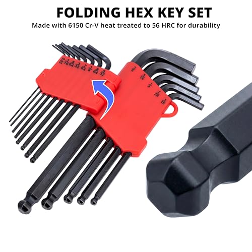 NEIKO 01104A Master Allen Wrench Set, 39 Pc Ball End Hex Key Set, Metric, Standard & Torx, SAE & MM Long Allen Keys 1.27mm to 10mm & 0.05” to 3/8 Inch and T5 to T50, Black Oxide Chrome Vanadium - size: Metric+SAE+Torx - 39pc