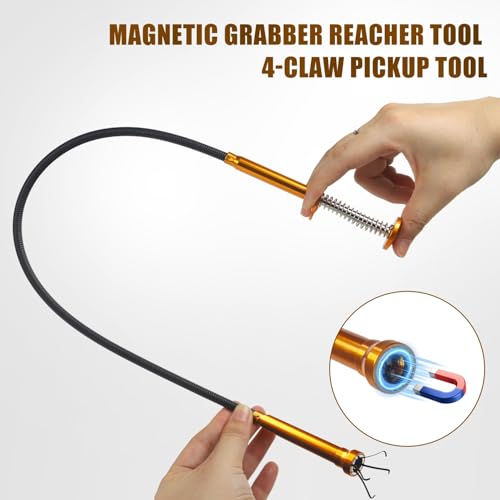 Flexible Grabber Tool, Magnetic 4-Claw Gripper (24", Orange) - size: Orange Magnetic