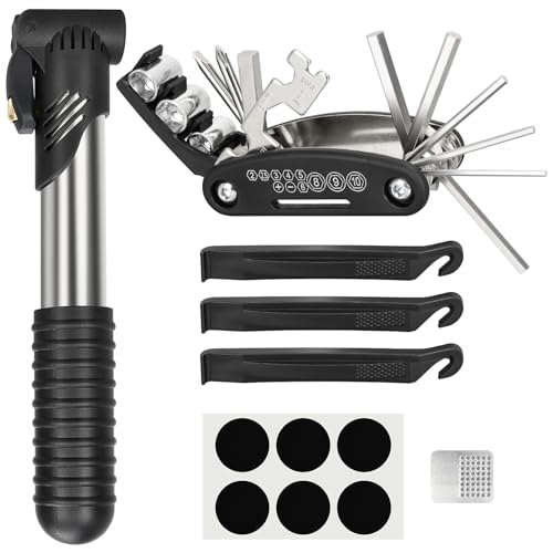 Bike Repair Kit, Bike Tire Repair Tool Kit, Including Bike Tire Pump, 16-in-1 Bike Multitool, Bicycle Tire Repair Accessories, Used for Mountain Bike and Road Bike - size: Multi-Tool+Inflator+Tire Repair Kit