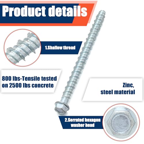 Tandefio 100 Pack 1/4 x 4 Concrete Anchors and Screw Kits Galvanized - size: 1/4" X 4"